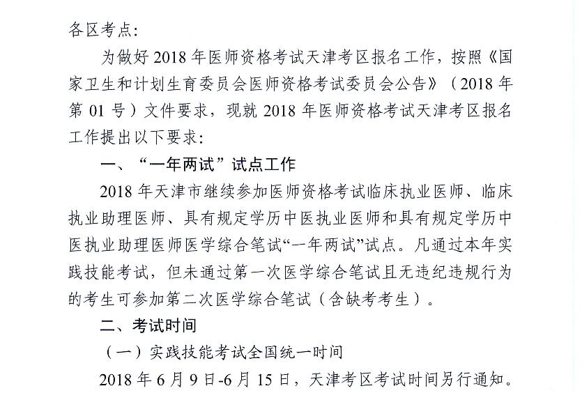 2018年天津执业医师报名公告