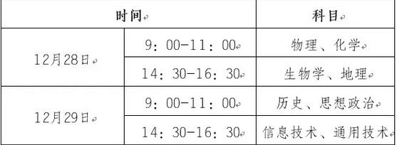 重庆2019-2020学年上学期高中学业水平合格性考试时间