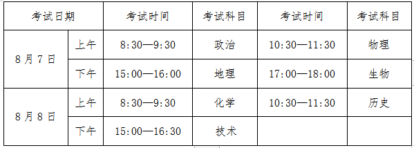 2020年海南省普通高中学业水平合格性考试时间安排表